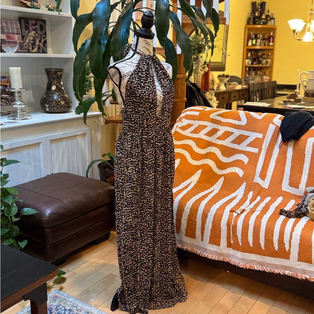 Leopard Print Halter Maxi Dress